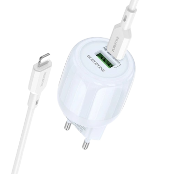 СЗУ iPhone Borofone BA94A Lustrous PD30W+QC3,0 (1USB-A/1C) + кабель Type-C to Lighting